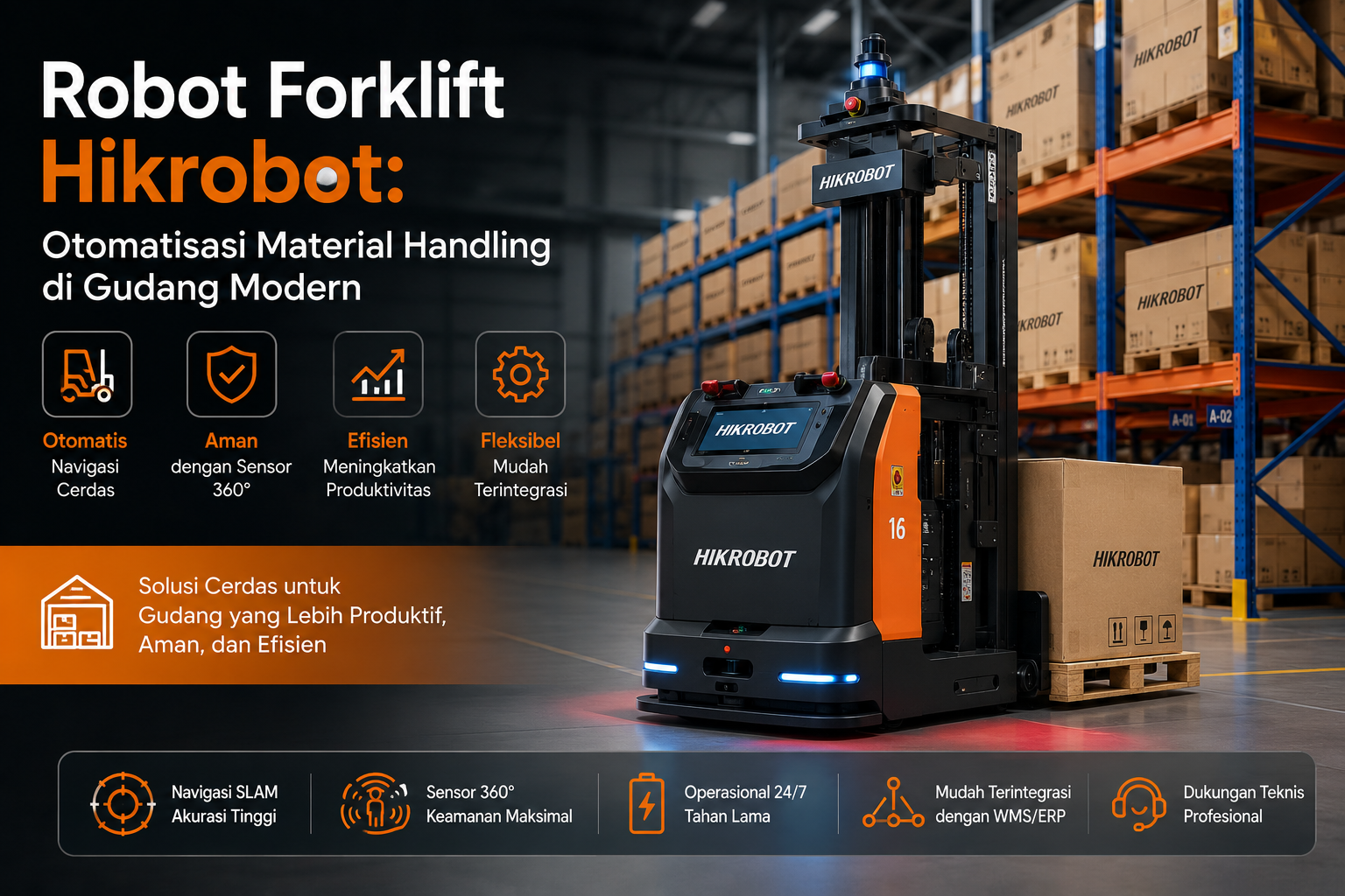 Robot forklift Hikrobot untuk otomatisasi material handling